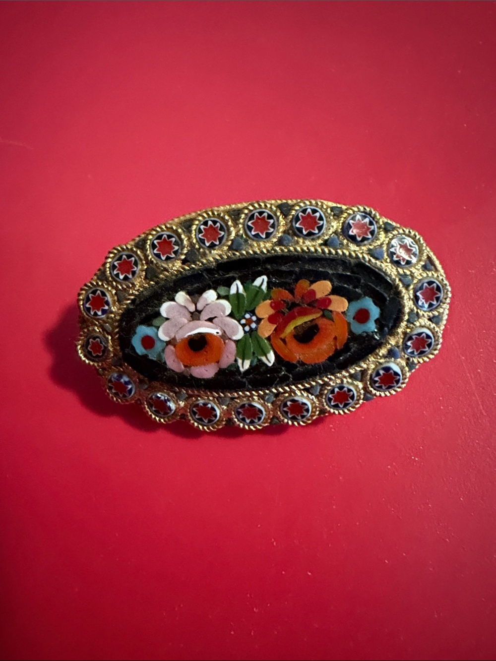 Gorgeous Vintage Italian Micro-Mosaic Floral Brooch ✨ Black and Multicolor